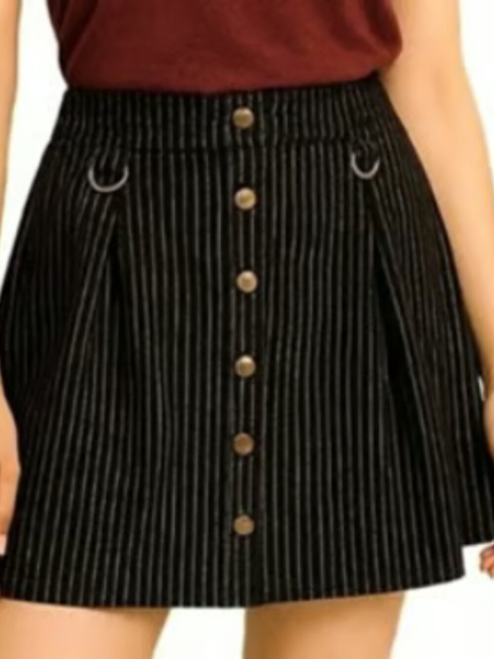 Hot Topic Pinstripe Black Button-Front Pleated A-line Miniskirt Pockets NEW